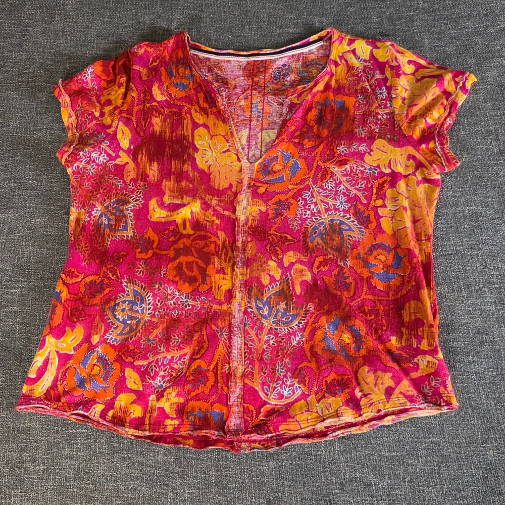 Pilcro and the Letterpress Pink Floral Paisley V-Neck Top LP Cotton Modal